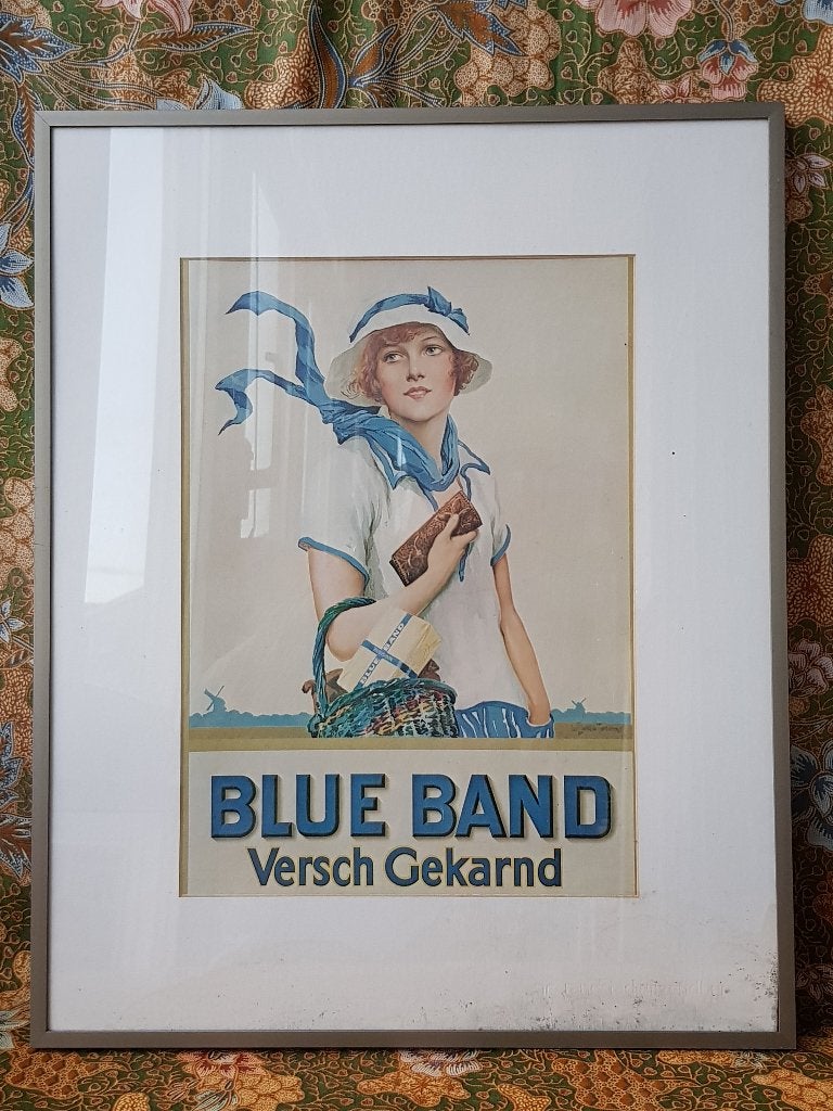 Mooie ingelijste vintage reclame prent van Blue Band 51,2 cm