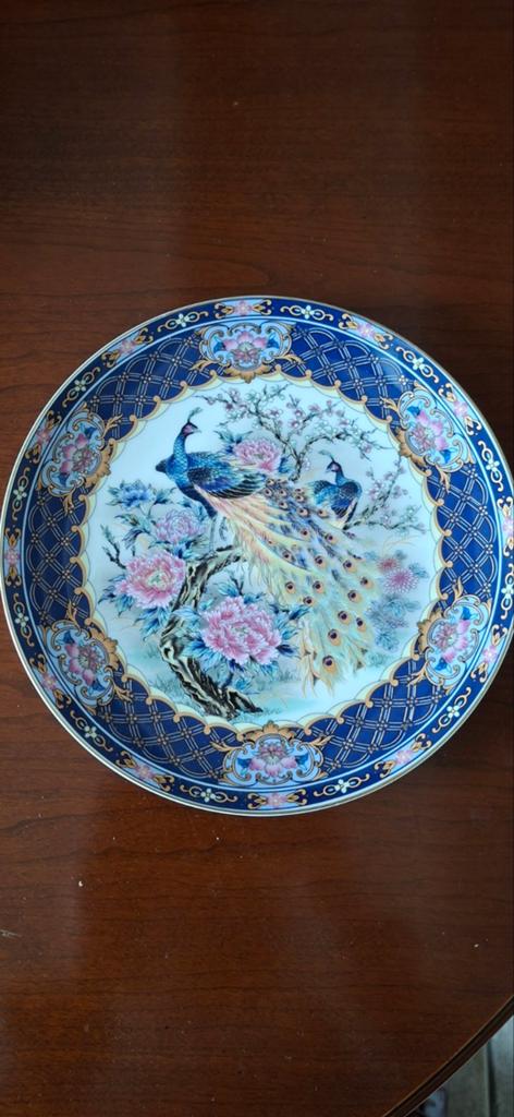 Decoratieve schotel met pauwen en bloemen, Ophalen of Verzenden