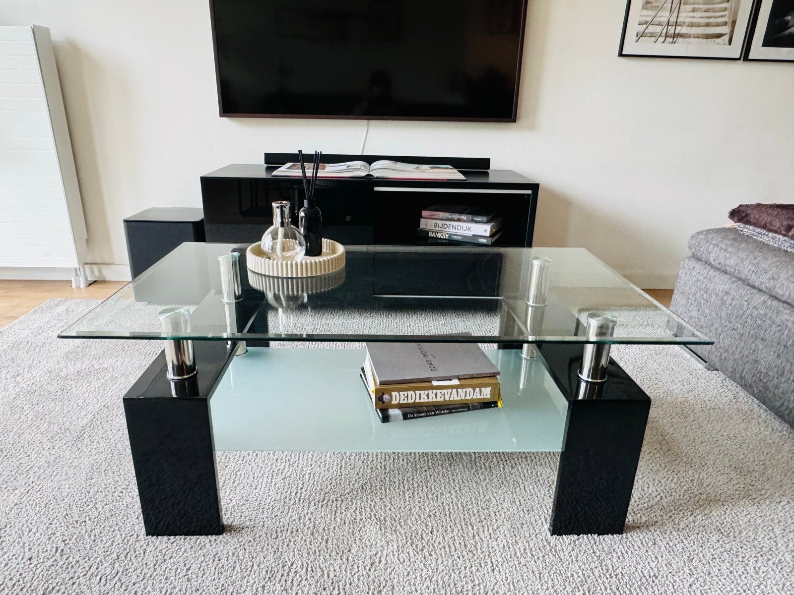 Glazen Salontafel, Huis en Inrichting, Ophalen, 50 – 75, Gebruikt, 100 tot 150 cm