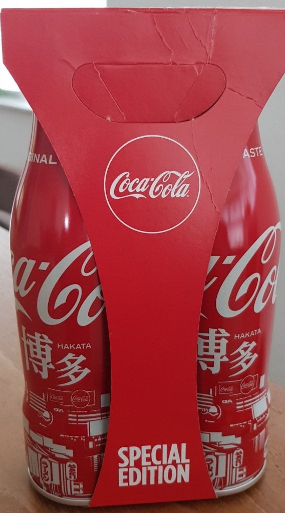 Coca-Cola design bottle 2x - Hakata Japan - 2018 - ZGAN fles, Ophalen of Verzenden, Zo goed als nieuw, Overige typen