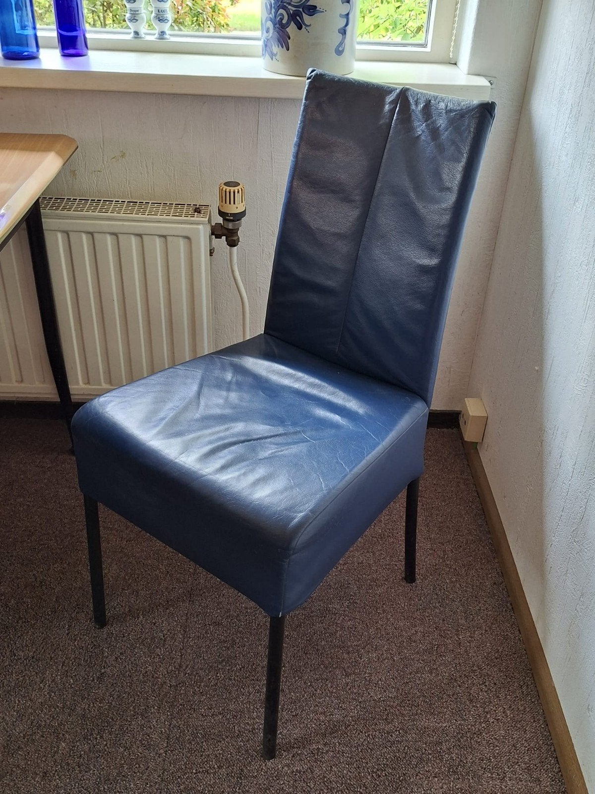 Blauwe eetkamerstoel van leer, Ophalen, Gebruikt, Blauw, Leer