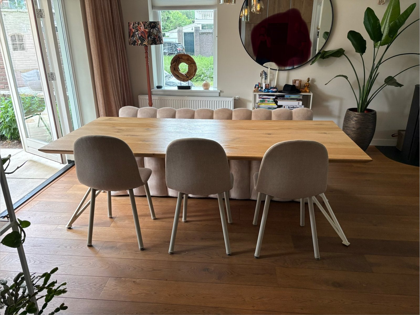 Eikenhouten eettafel wit onderstel, Huis en Inrichting, Tafels | Eettafels, Ophalen, Eikenhout, 200 cm of meer, 50 tot 100 cm