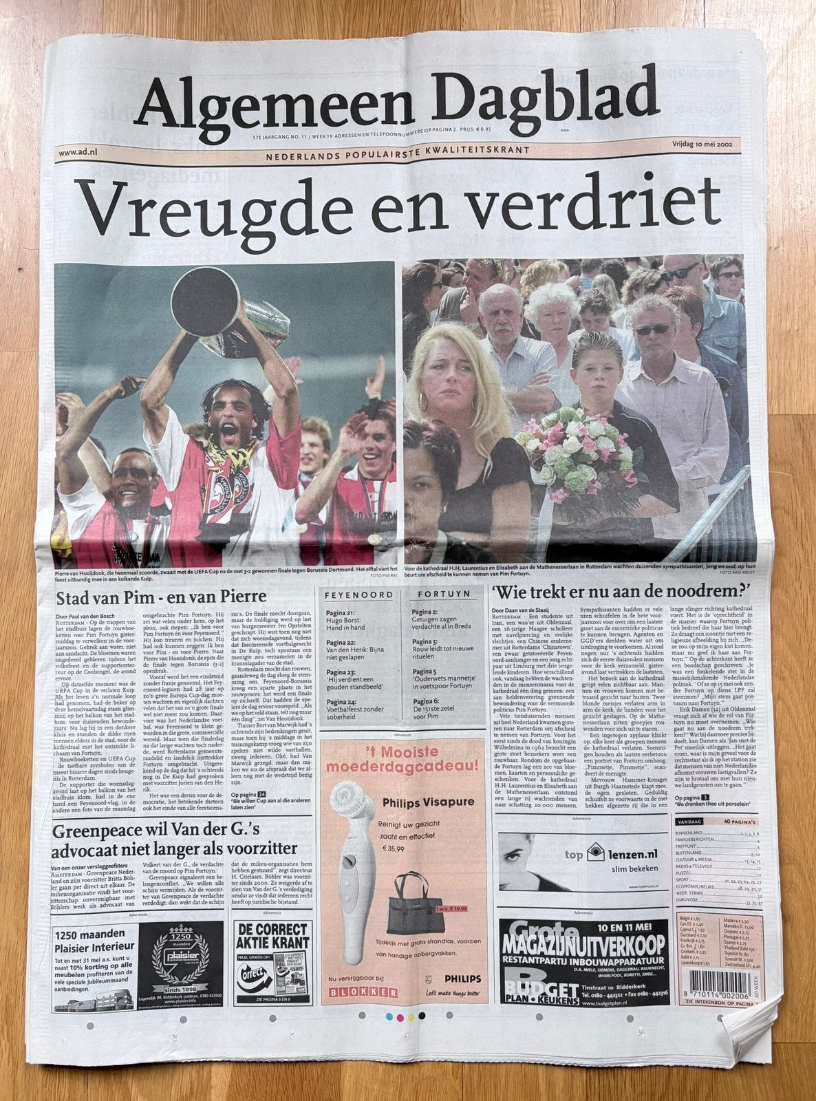 AD 10-5-2002 UEFA CUP FEYENOORD en Afscheid FORTUYN, Verzenden, Gebruikt, Feyenoord, Boek of Tijdschrift