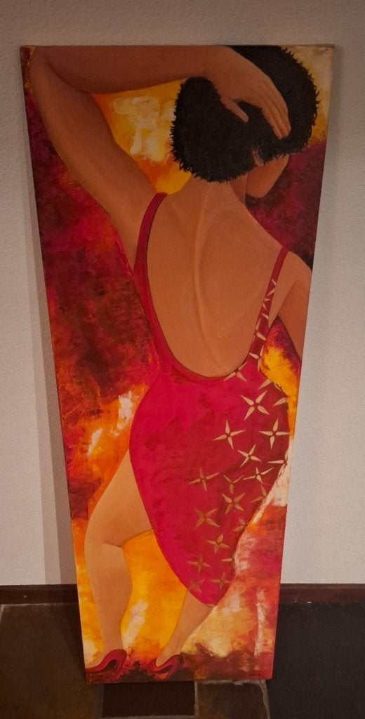 Acryl schilderij – Dansende vrouw – 40 x 120 cm, Ophalen, Zo goed als nieuw, 125 cm of meer, Schilderij