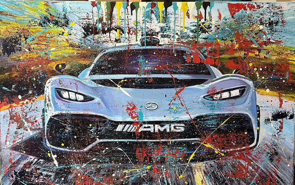Alex L- Mercedes Venz AMG- Handgeschilderd (100%)- Uniek, Antiek en Kunst, Ophalen of Verzenden