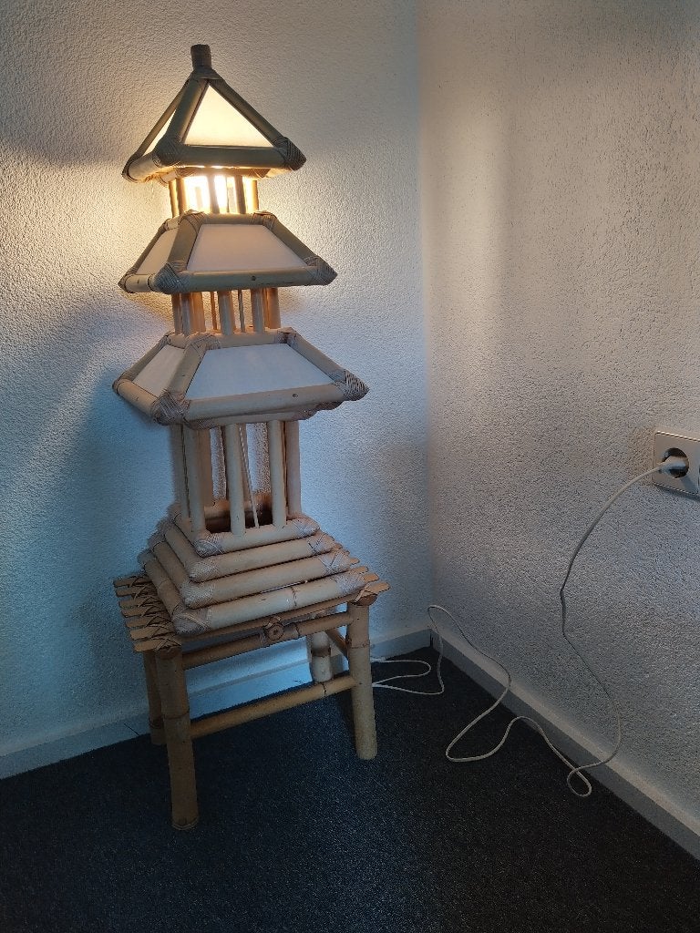 Oosterse pagode lamp, Huis en Inrichting, Ophalen, Gebruikt, Natuurlijk materiaal, Overige fittingen