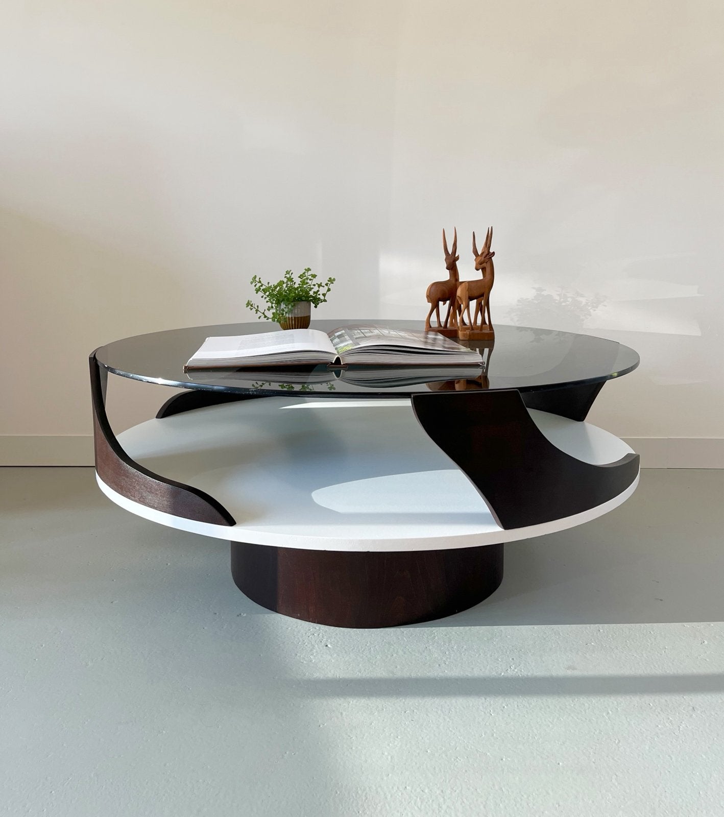 Vintage Space Age salontafel, jaren 60, Gebruikt, 50 tot 100 cm, Glas, 50 tot 100 cm