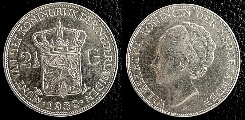 Rijksdaalder 1938 Wilhelmina zilver, Verzenden, Koningin Wilhelmina, 2½ gulden, Zilver