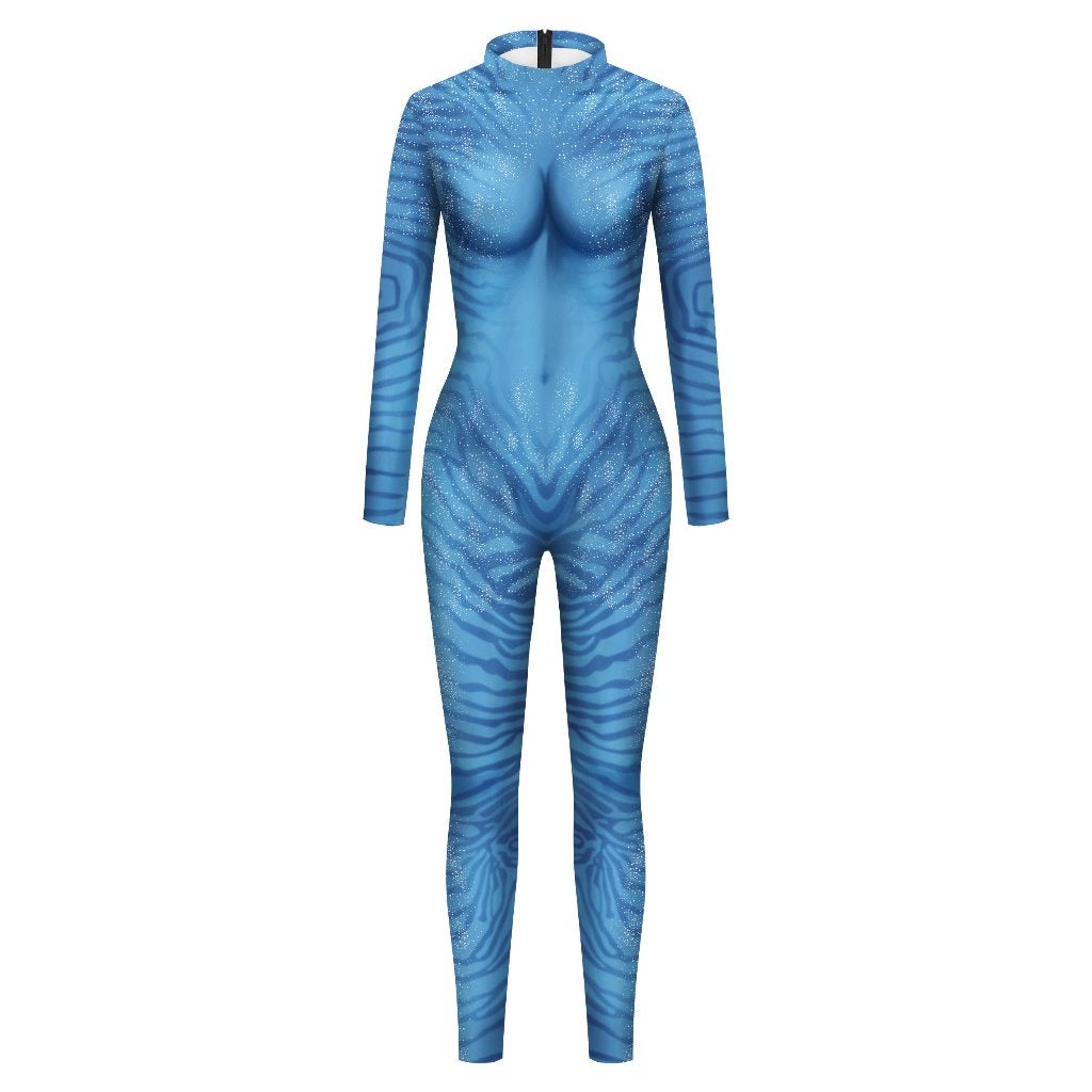 Dames catsuit 18 / bodysuit blauw avatar festival jumpsuit, Carnaval, Verzenden, Maat 42/44 (L), Nieuw