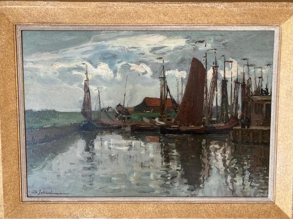 David Schulman, haven Harderwijk, Antiek en Kunst, Kunst | Schilderijen | Klassiek, Ophalen of Verzenden