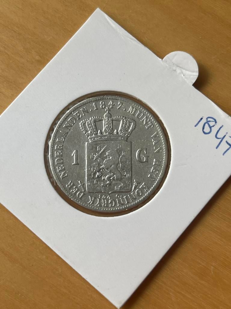 Mooie  1 Gulden 1847 Willem II, Ophalen of Verzenden, Koning Willem II, 1 gulden, Losse munt