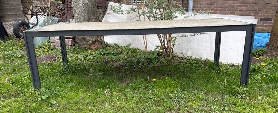 Gratis glazen tafel met metalen onderstel, Ophalen of Verzenden, Gebruikt, Rechthoekig, Metaal