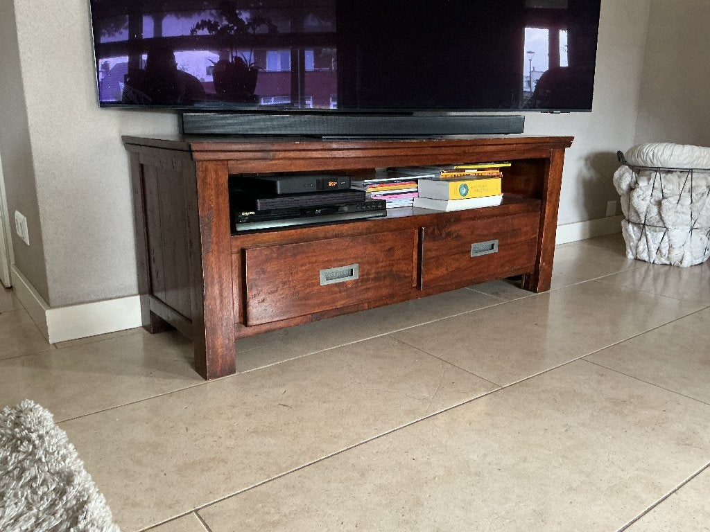 Teak houten TV Meubel, Ophalen, Gebruikt, 100 tot 150 cm, Teakhout