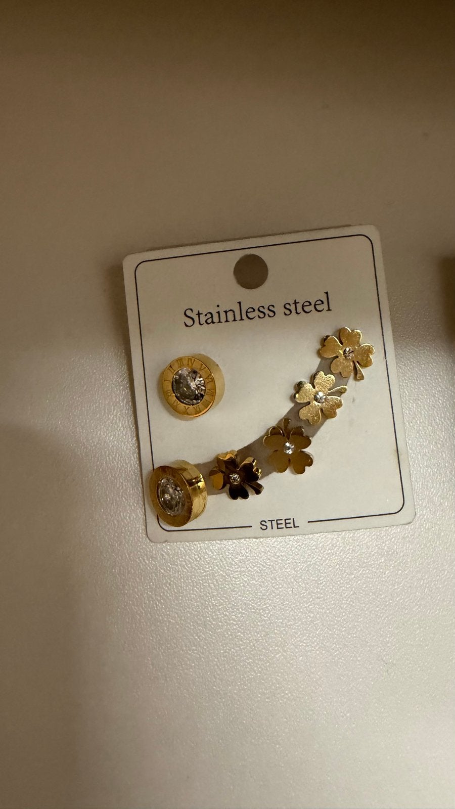 Oorbellen set stainless steel - Klavertje vier & Romeinse ci, Met kristal, Overige materialen, Nieuw, Ophalen of Verzenden