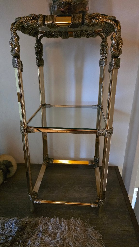Vintage 24 krt Verguld Gouden Bijzettafel/Etagiere🦚, Huis en Inrichting, Tafels | Bijzettafels, Ophalen, Minder dan 55 cm, Metaal of Aluminium