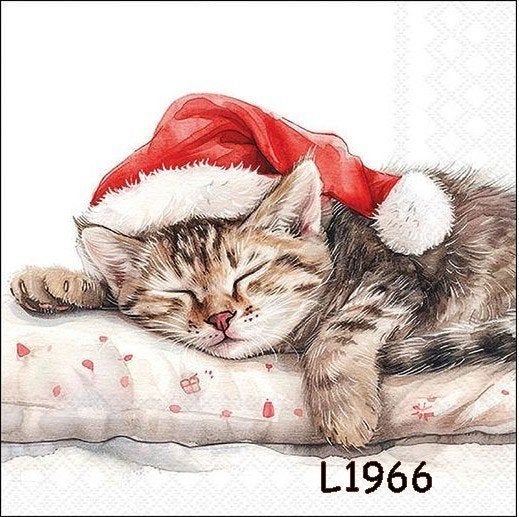Servetten decoupage/bullet journal - Kerst kat L1966, Verzenden, Nieuw