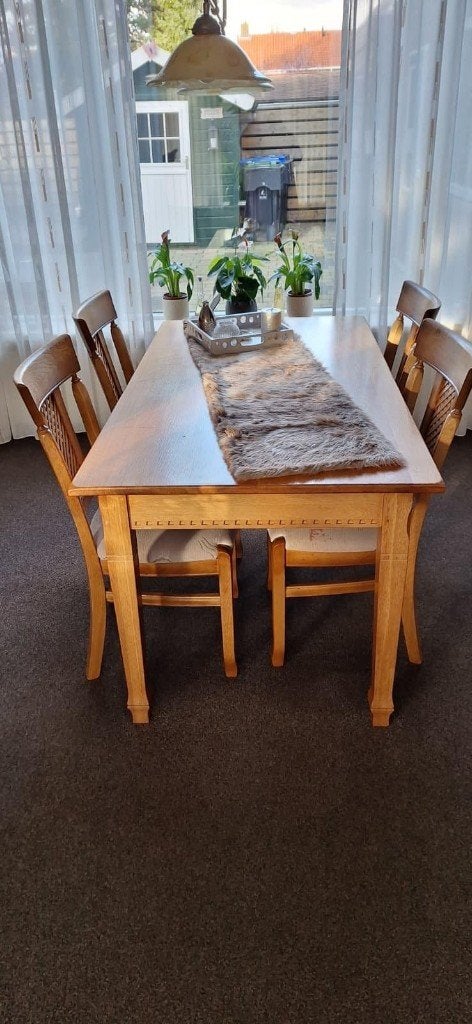 Eettafel met 4 stoelen, Ophalen, Gebruikt, 100 tot 150 cm, Klassiek