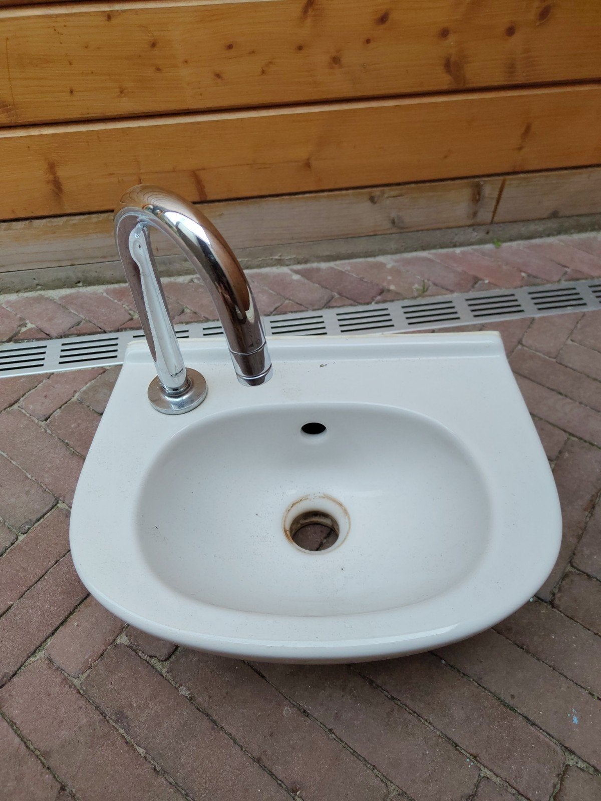 Wastafel/ fonteintje met Grohe kraan, Ophalen, Gebruikt, Chroom, Wastafel