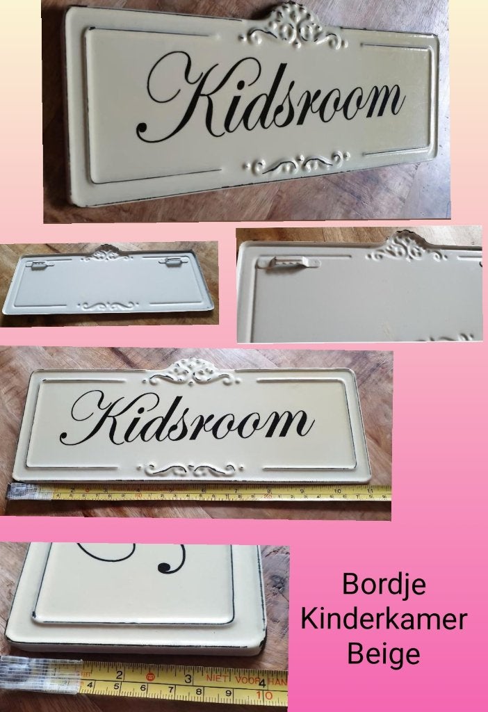 "kidsroom bordje" inrichting kinderkamer, emaille, vintage!, Beige, Overige merken, Ophalen of Verzenden, Zo goed als nieuw