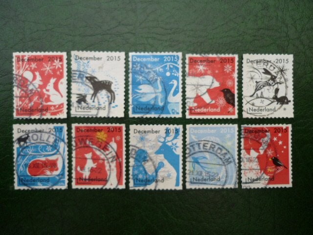 Kerstzegels 2015 complete serie gestempeld NVPH 3363 - 3372, Ophalen of Verzenden, Gestempeld