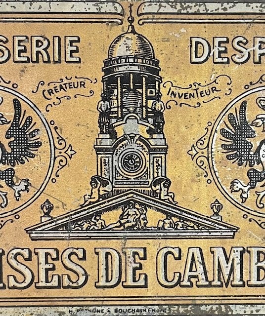 Antieke Franse blikken snoeptrommel Bêtises de Cambrai, Verzamelen, Blikken, Ophalen of Verzenden, Gebruikt, Overige