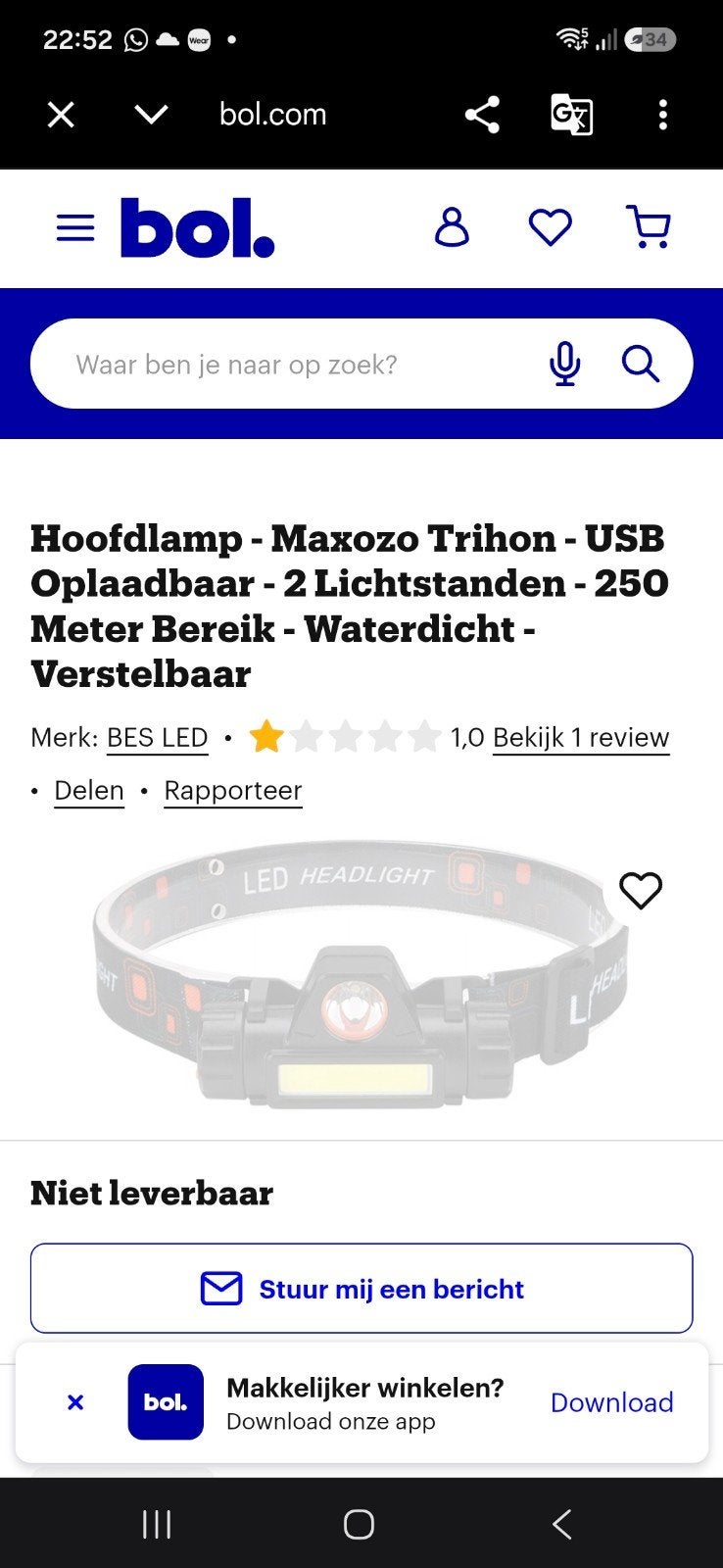 hoofdlamp 250 meter, Ophalen of Verzenden, Batterij