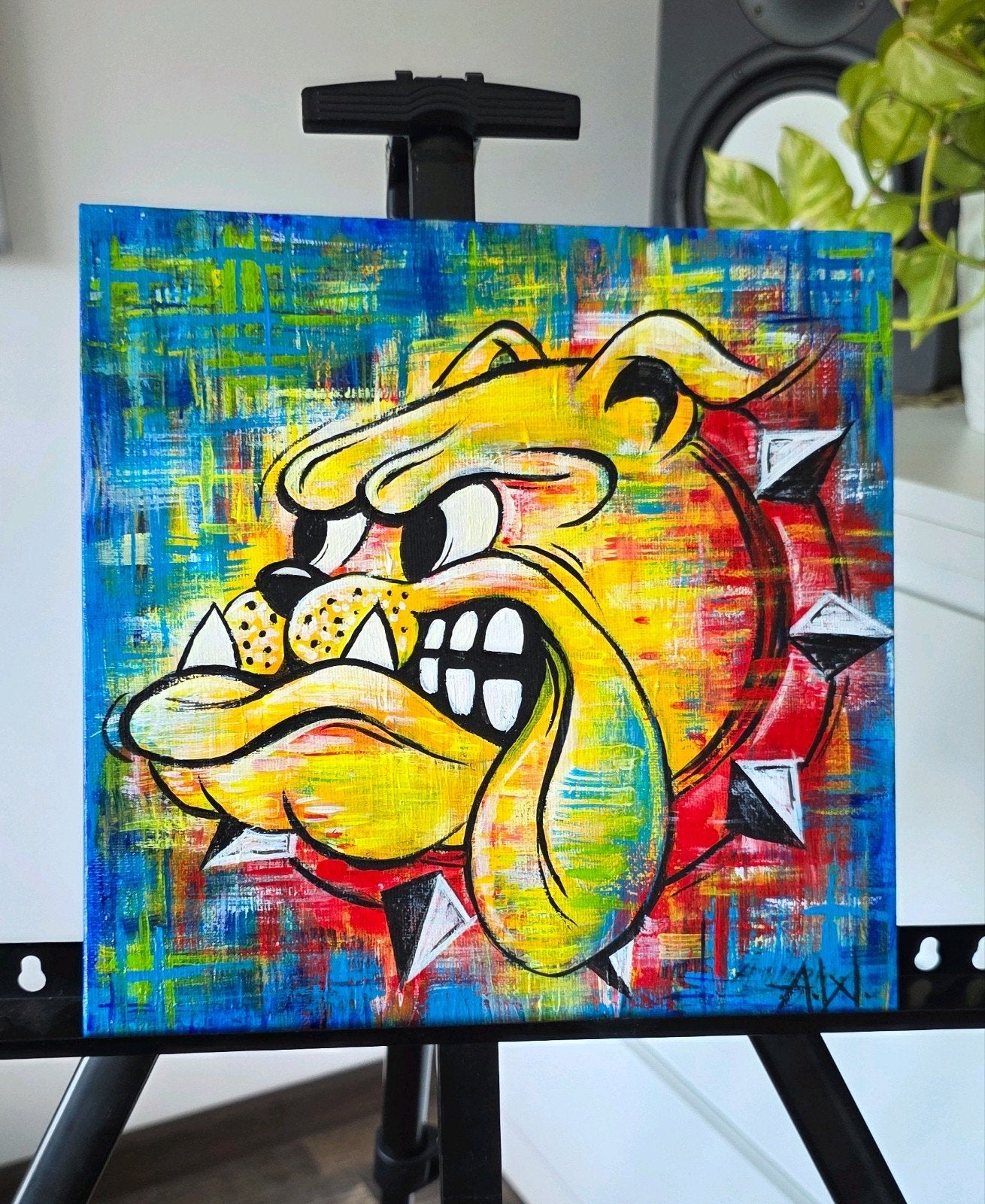 Handgeschilderd schilderij – Bulldog – 25x25 cm, Antiek en Kunst, Kunst | Schilderijen | Modern, Ophalen
