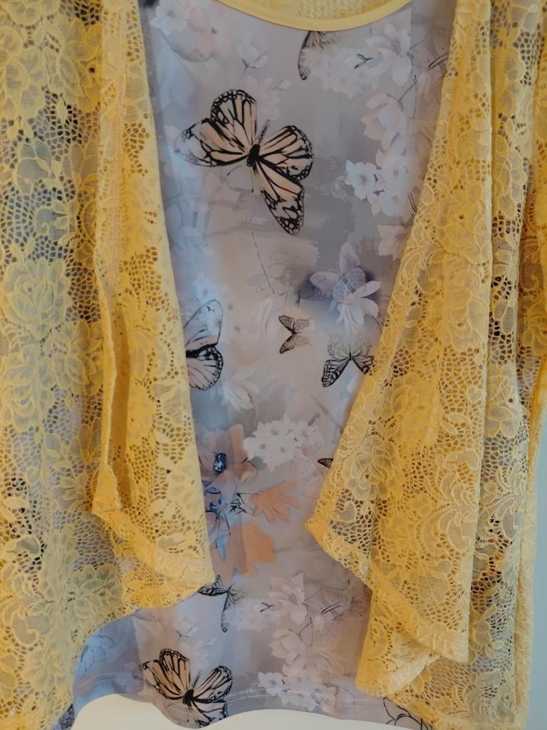 Top 40/42 vlinders en geelhesje vast, Kleding | Dames, Tops, Maat 38/40 (M), Overige kleuren, Ophalen of Verzenden, Zo goed als nieuw