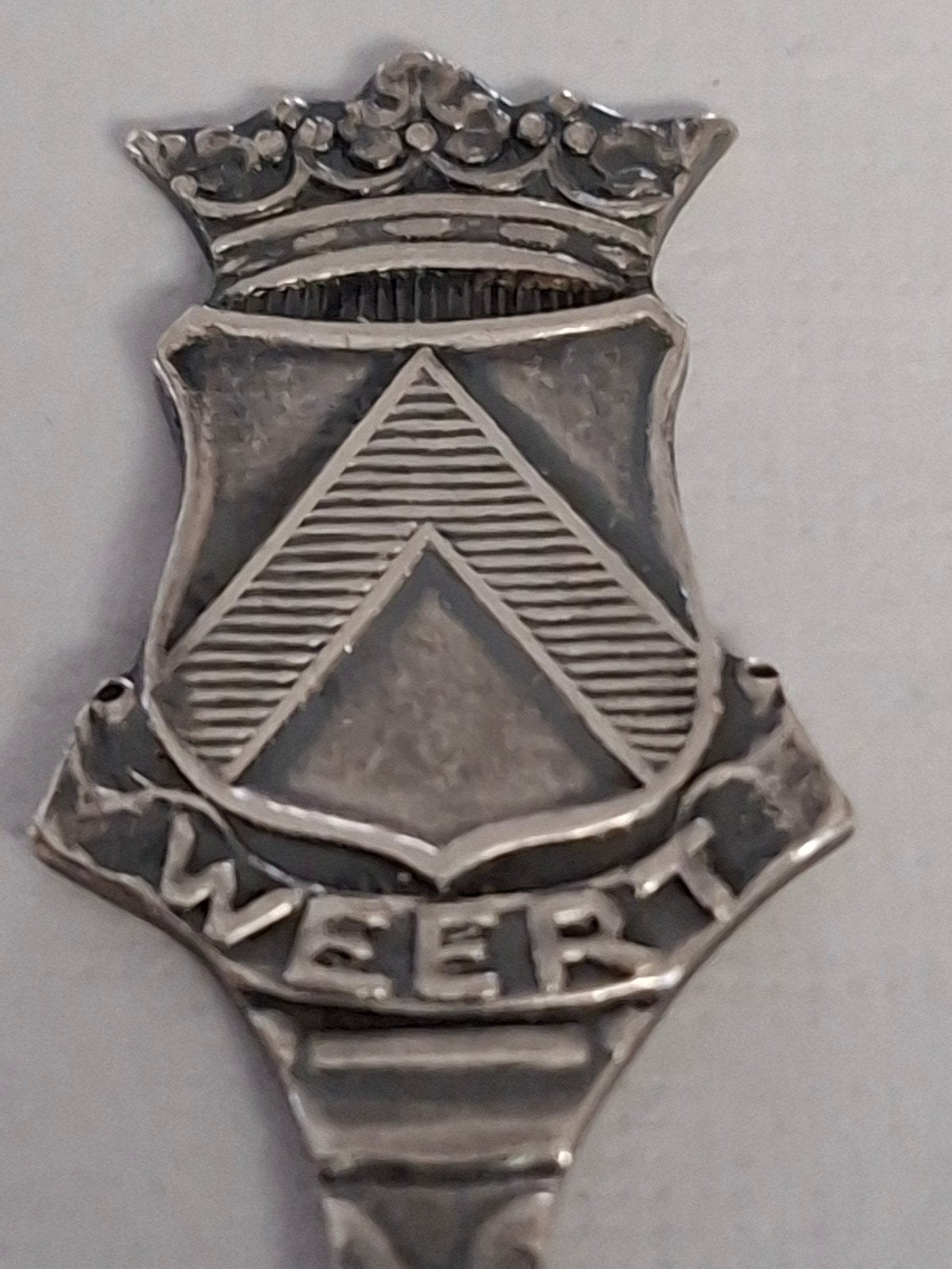 Zilverkleurige theelepel met wapen van Weert, Ophalen of Verzenden