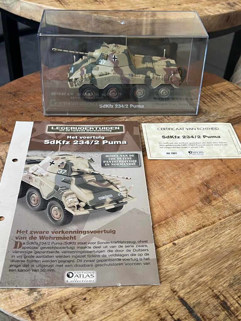Sd.Kfz. 234/2 Puma 1:43 - Editions Atlas, Overige merken, Tank, 1:32 tot 1:50, Ophalen of Verzenden