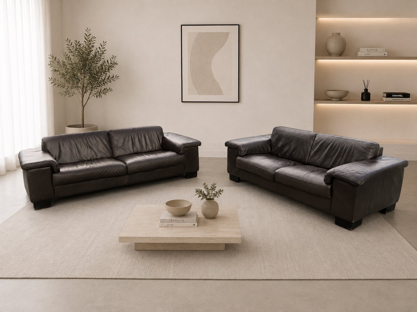 GRATIS LEVERING | BANKSTEL 3 EN 2,5-ZITS BRUIN, Gebruikt, Leren bank | Lederen bank, Tweepersoons, Ophalen of Verzenden