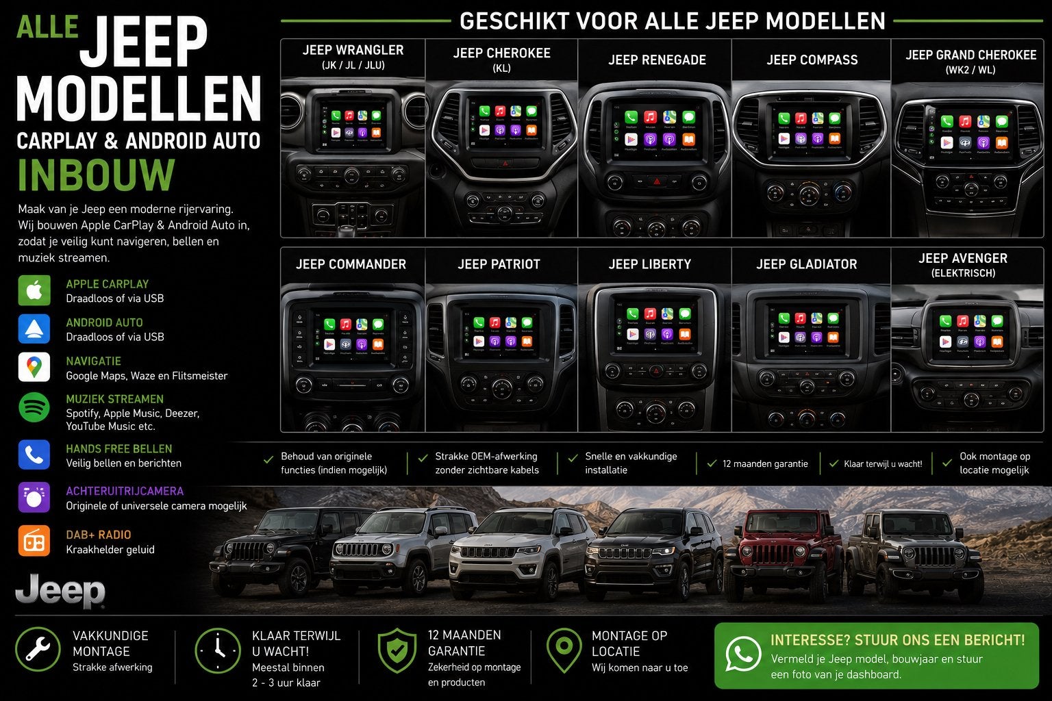 Jeep CarPlay & Android Auto Inbouw, Auto diversen, Autoradio's, Nieuw, Ophalen