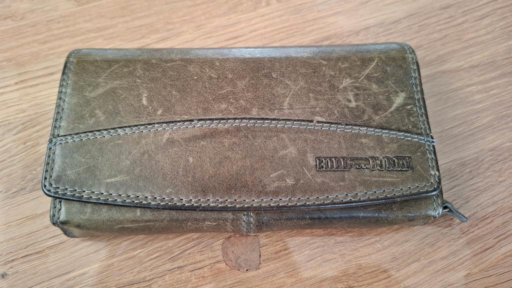 Portemonnee HillBurry - groen vintage, Ophalen of Verzenden, Groen, Overige merken, Leer