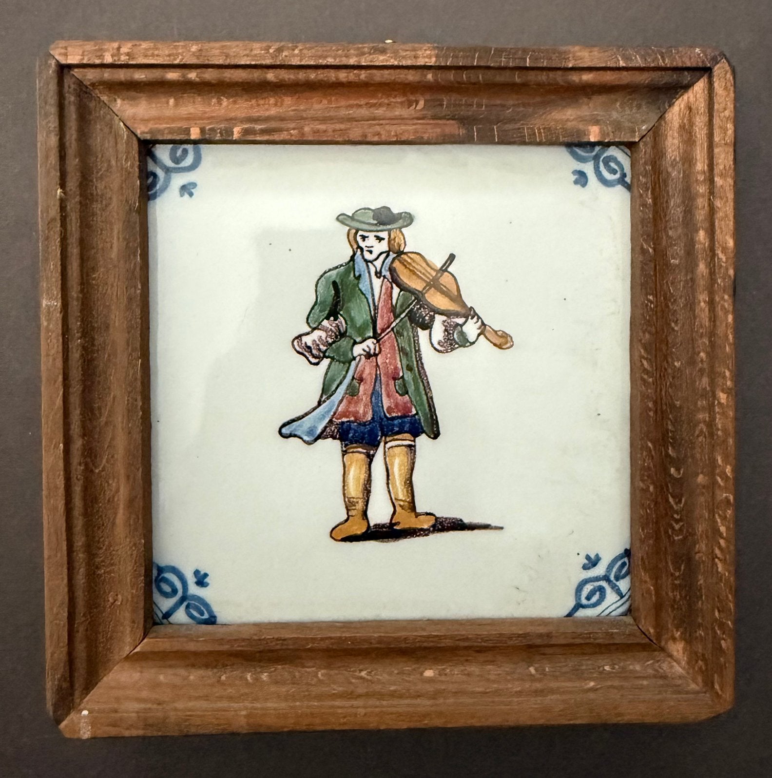 Polychrome wandtegel in een houten lijst Tichelaar Makkum, Ophalen of Verzenden