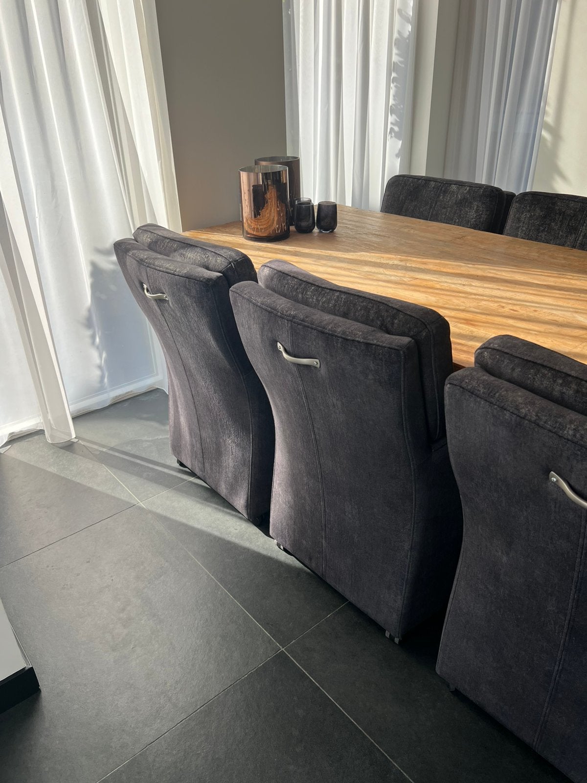 6x prachtige eetkamerstoelen antraciet metallic, Ophalen, Zo goed als nieuw, Vijf, Zes of meer stoelen