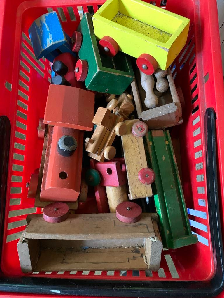 Vintage houten speelgoed trein en blokken, Kinderen en Baby's, Speelgoed | Houten speelgoed, Ophalen of Verzenden, Gebruikt
