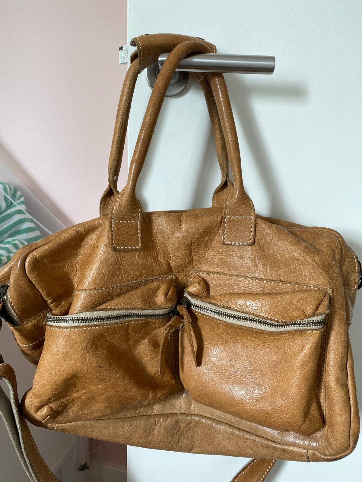 Cowboysbag luiertas leer met verschoningsmatje, Bruin, Gebruikt, Cowboysbag, Extra vakken