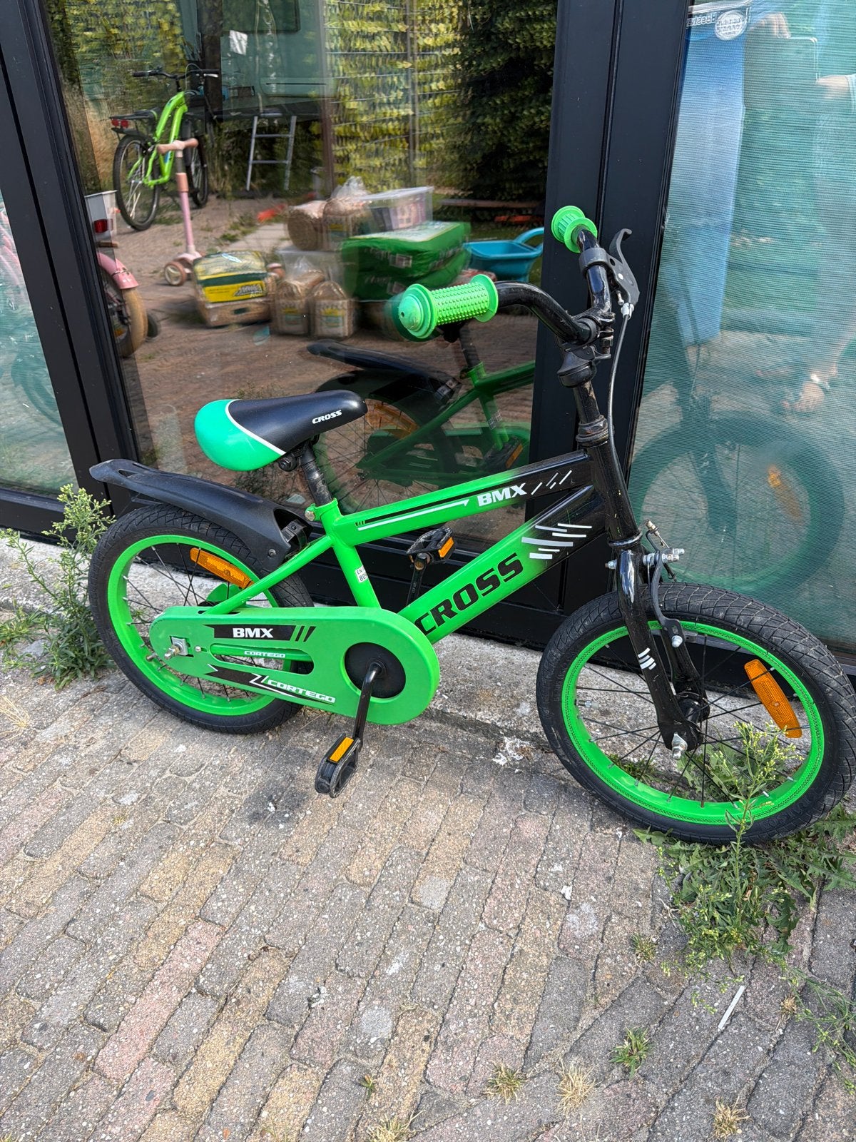Stoere Cross BMX kinderfiets - Zwart/Groen - 16 inch, Fietsen en Brommers, Fietsen | Kinderfietsjes, Ophalen, Gebruikt, Velgrem