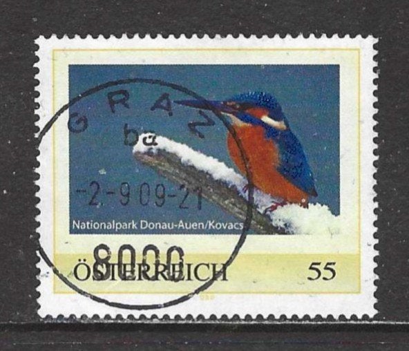 Oostenrijk persoonlijke postzegel ijsvogel, Ophalen of Verzenden, Gestempeld