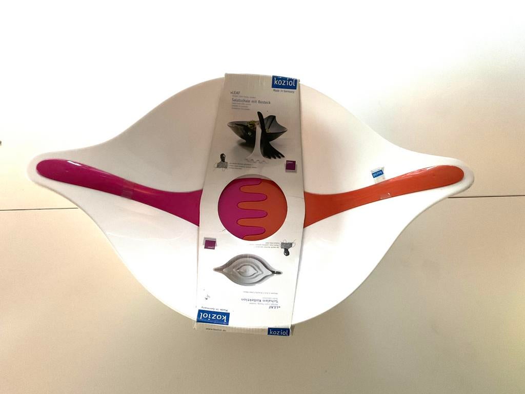 Koziol saladeschaal leaf met bestek, xl, wit roze en oranje, Ophalen of Verzenden, Nieuw