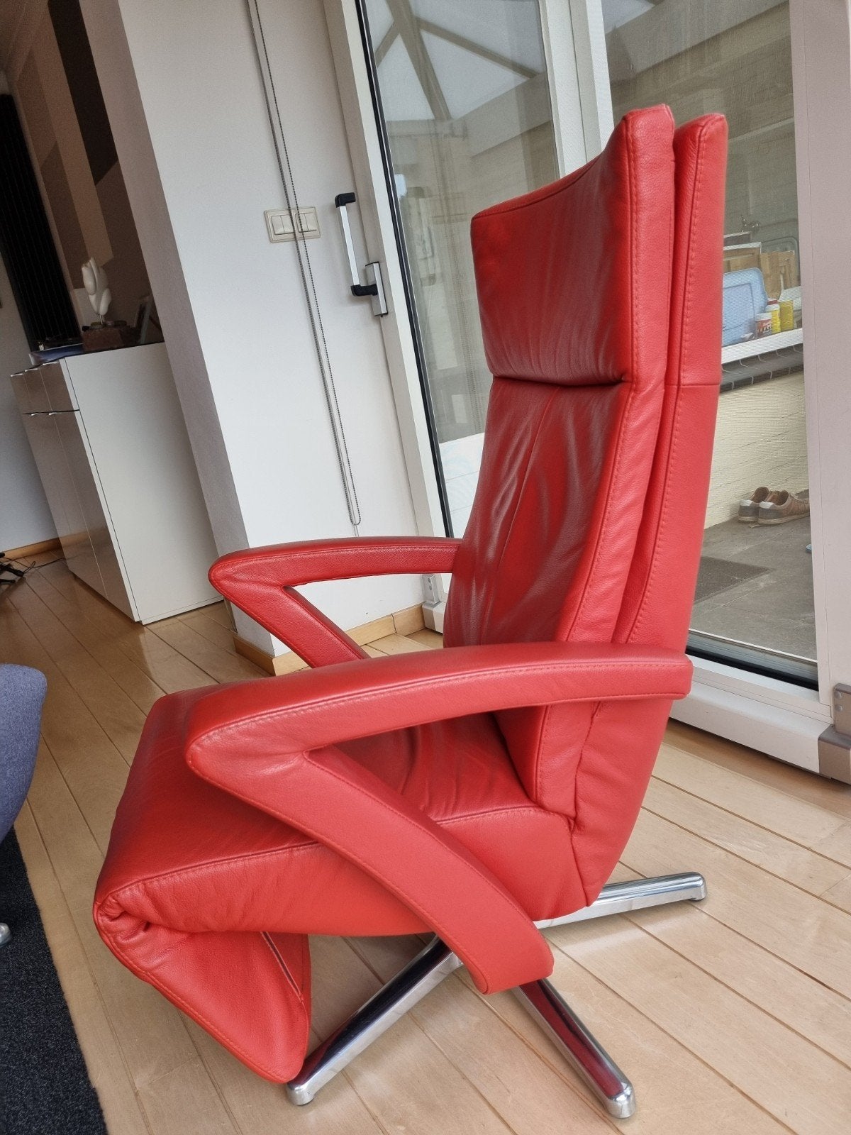 Lederen relaxfauteuil - Rood, Ophalen, Gebruikt, 75 tot 100 cm, Modern