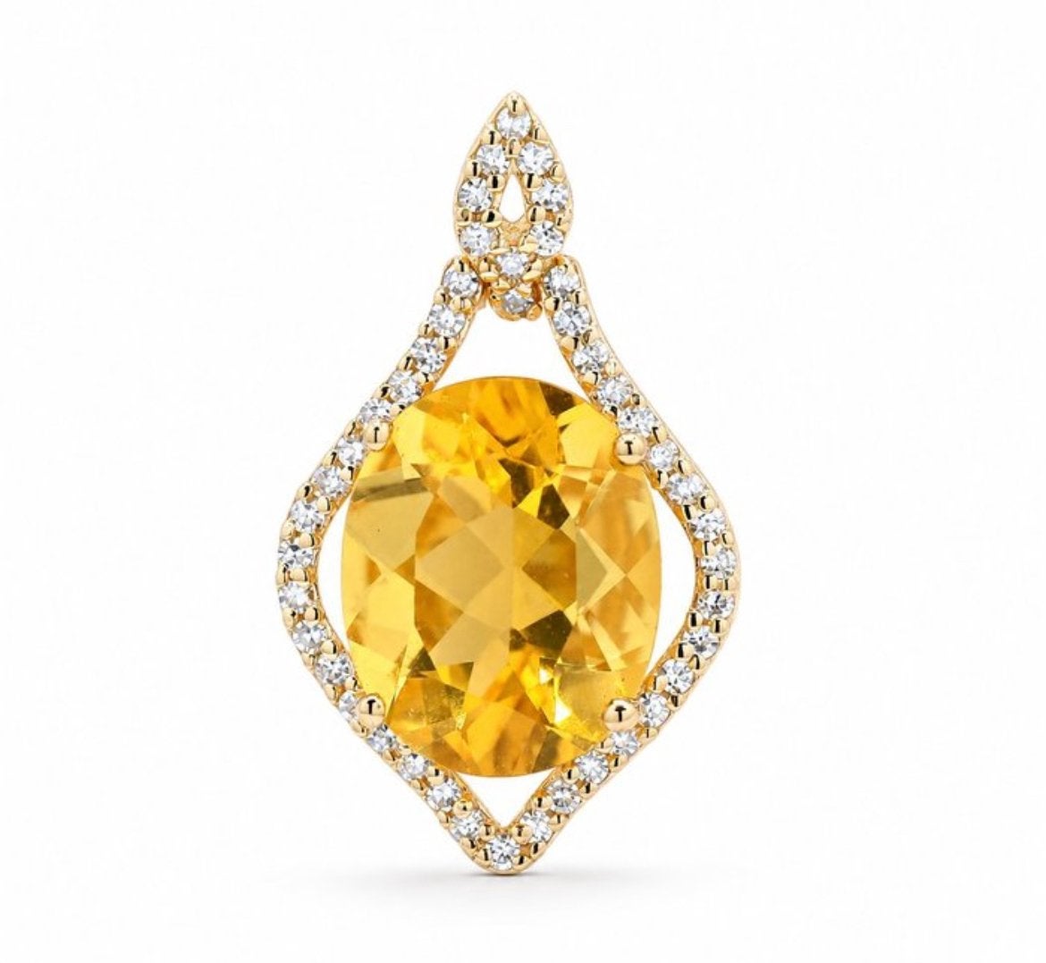 14K Geelgouden Hanger met Natuurlijke VuurOpaal en Diamanten, Overige voorstellingen, Nieuw, Ophalen of Verzenden, Met edelsteen