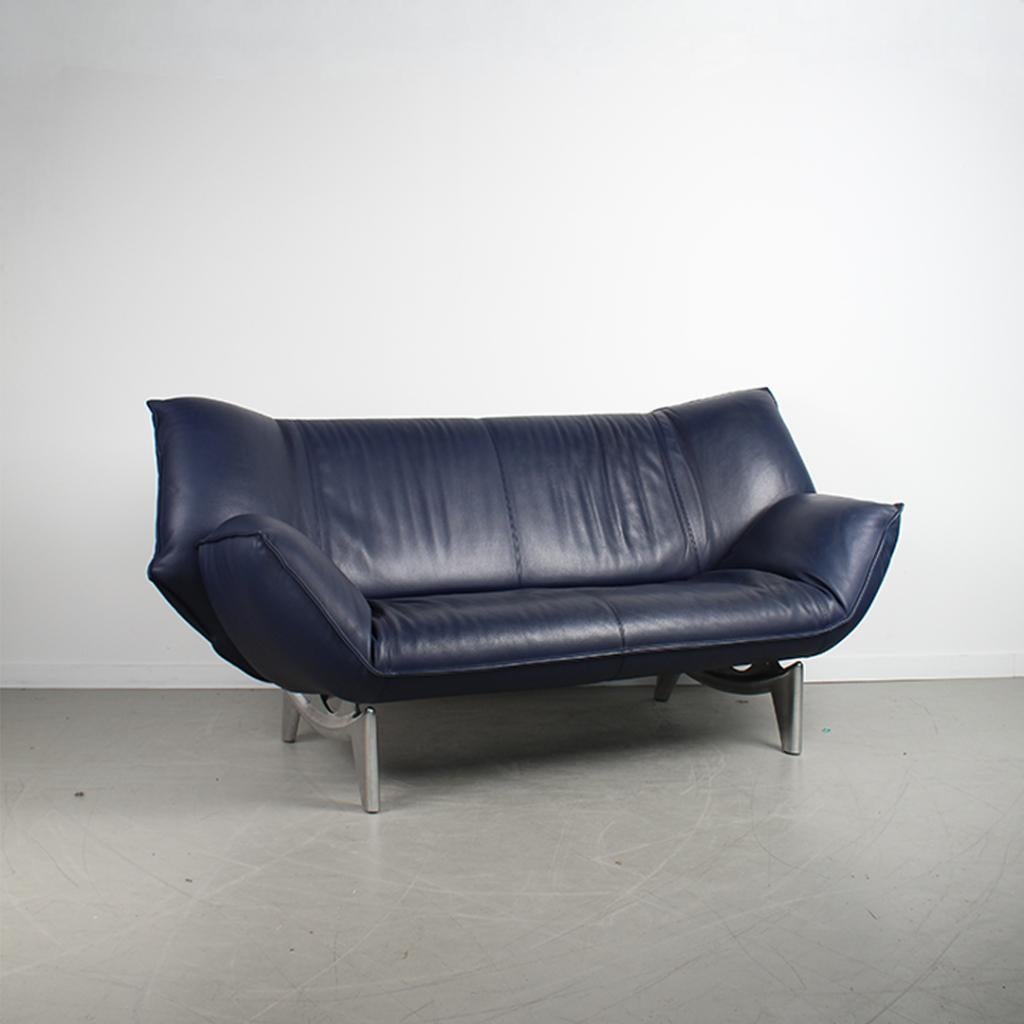 2x Leolux Tango 2-zits/192cm Bank Blauw Leer – Gepolijst, Huis en Inrichting, Banken | Bankstellen, Niet ingevuld, Gebruikt, 150 tot 200 cm