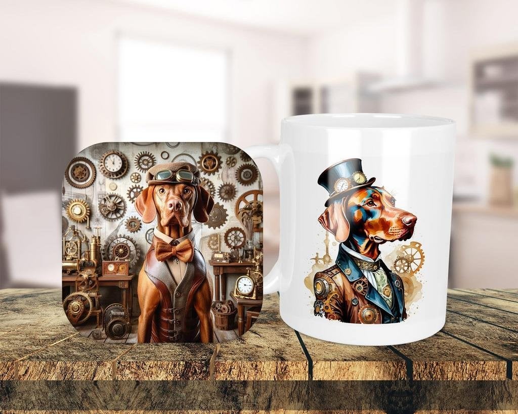 Vizsla Steampunk set onderzetter + mok, Ophalen of Verzenden, Nieuw, Overige stijlen, Kop(pen) en/of Schotel(s)