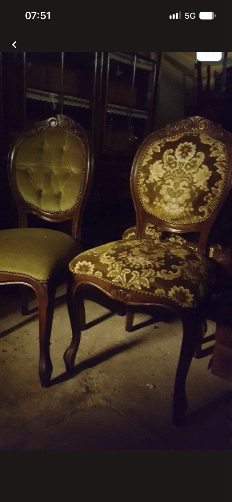 2 Sets van  4 Barok eetkamerstoelen in velours, Ophalen