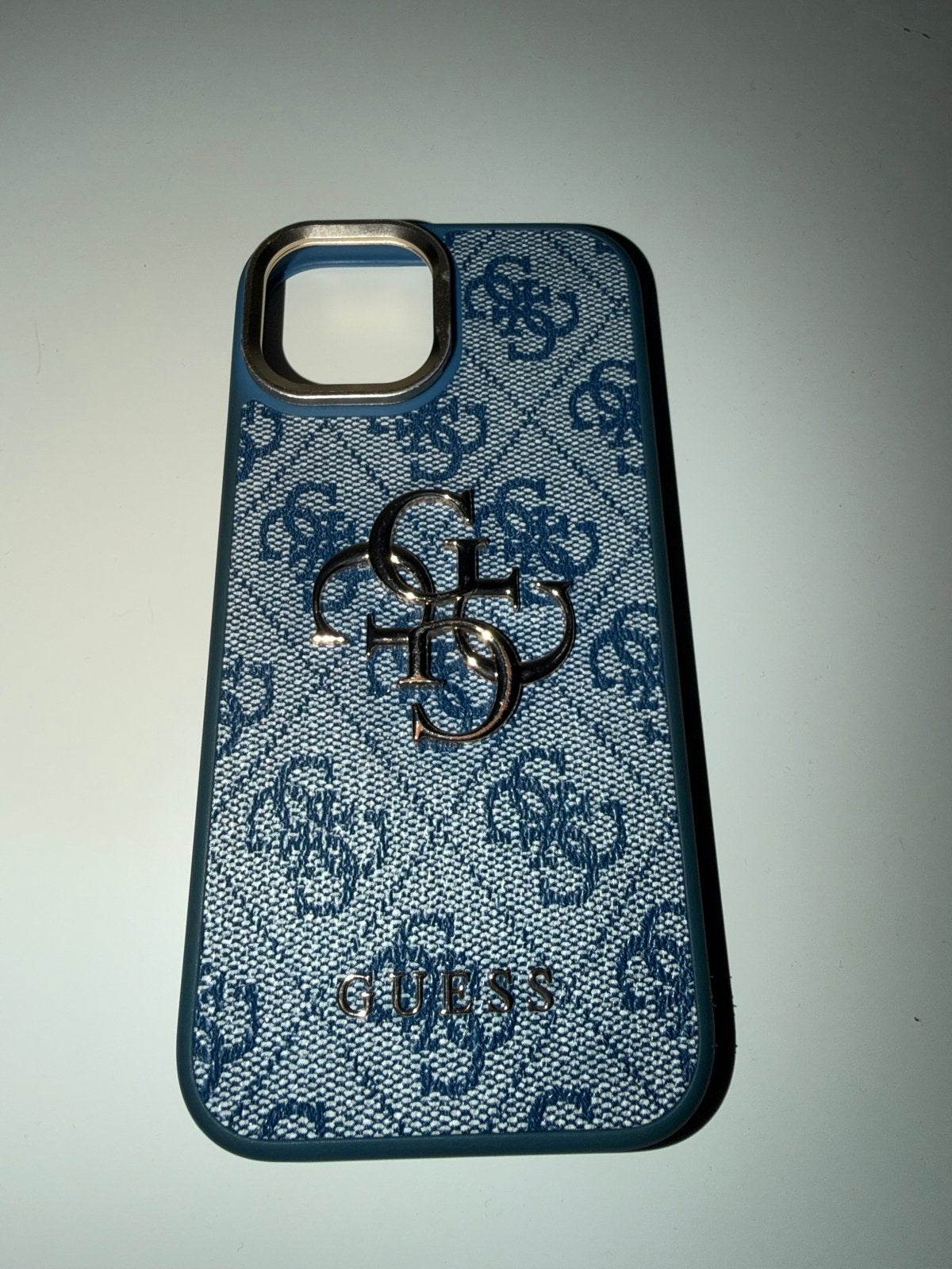 Guess iPhone 15 hoesje blauw met ringhouder, Kunststof, IPhone 15, Blauw, Hoesje of Tasje