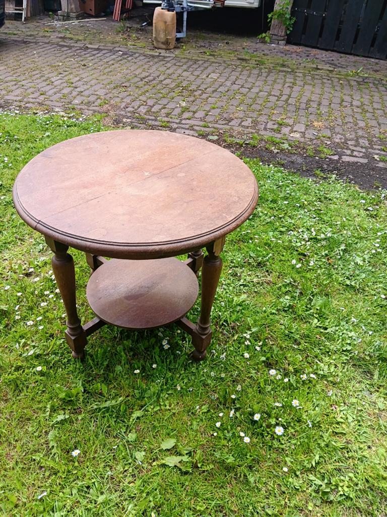Antieke houten ronde salontafel met onderblad, Antiek en Kunst, Ophalen of Verzenden
