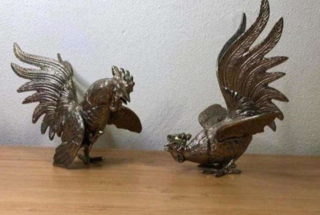 Set van 2 bronzen hanen - decoratieve beelden, Ophalen of Verzenden