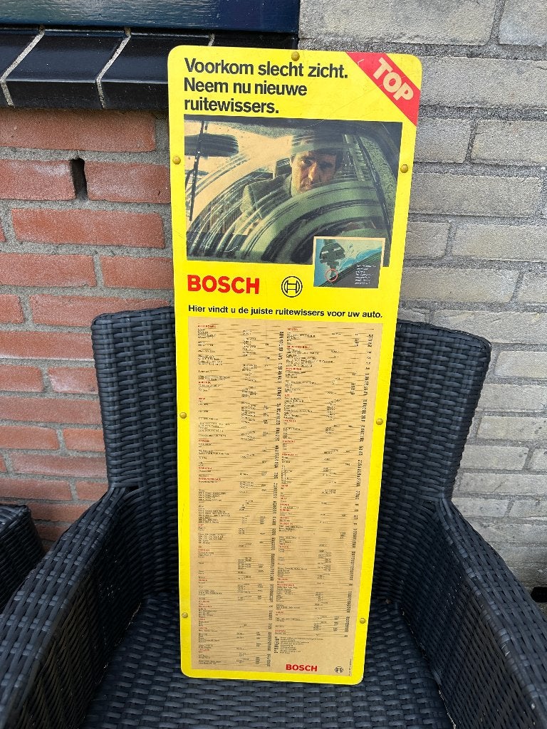 Mooi BOSCH ruitenwisser bord. Jaren 70-80 75,5 x 24,4 cm., Ophalen of Verzenden, Gebruikt, Reclamebord