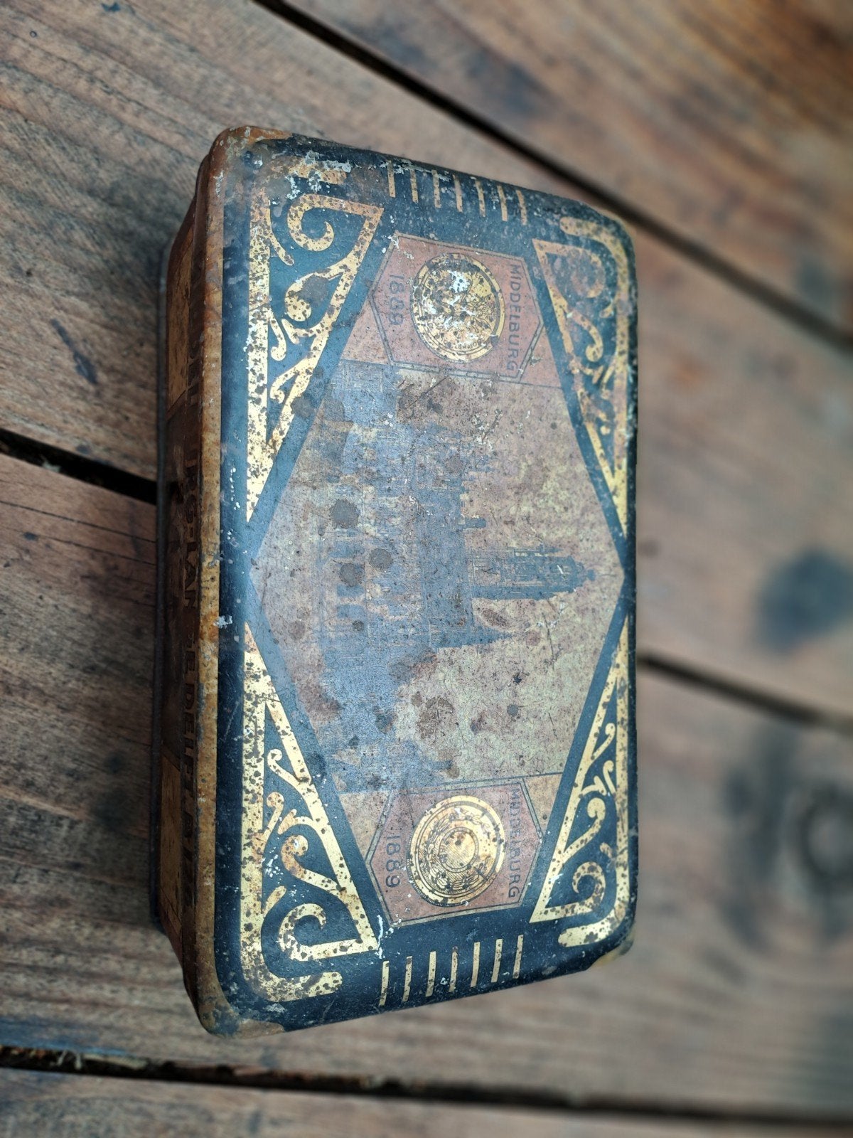 Iconisch oud blik "Middelburg 1889 profetenbrood, Verzamelen, Blikken, Ophalen, Gebruikt, Overige